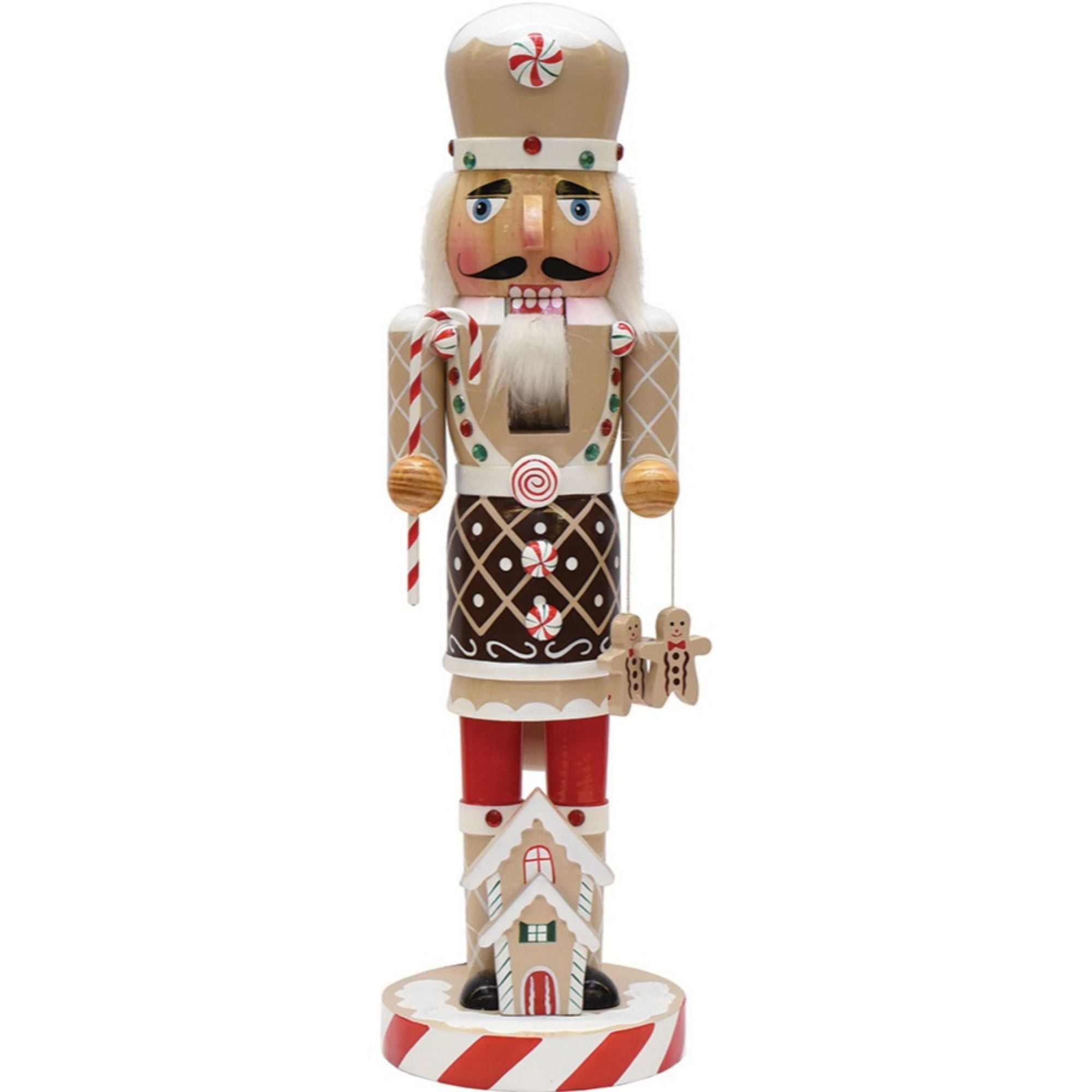14" Beige and Red Wooden Christmas Nutcracker Chef with Gingerbread House Tabletop Figurine