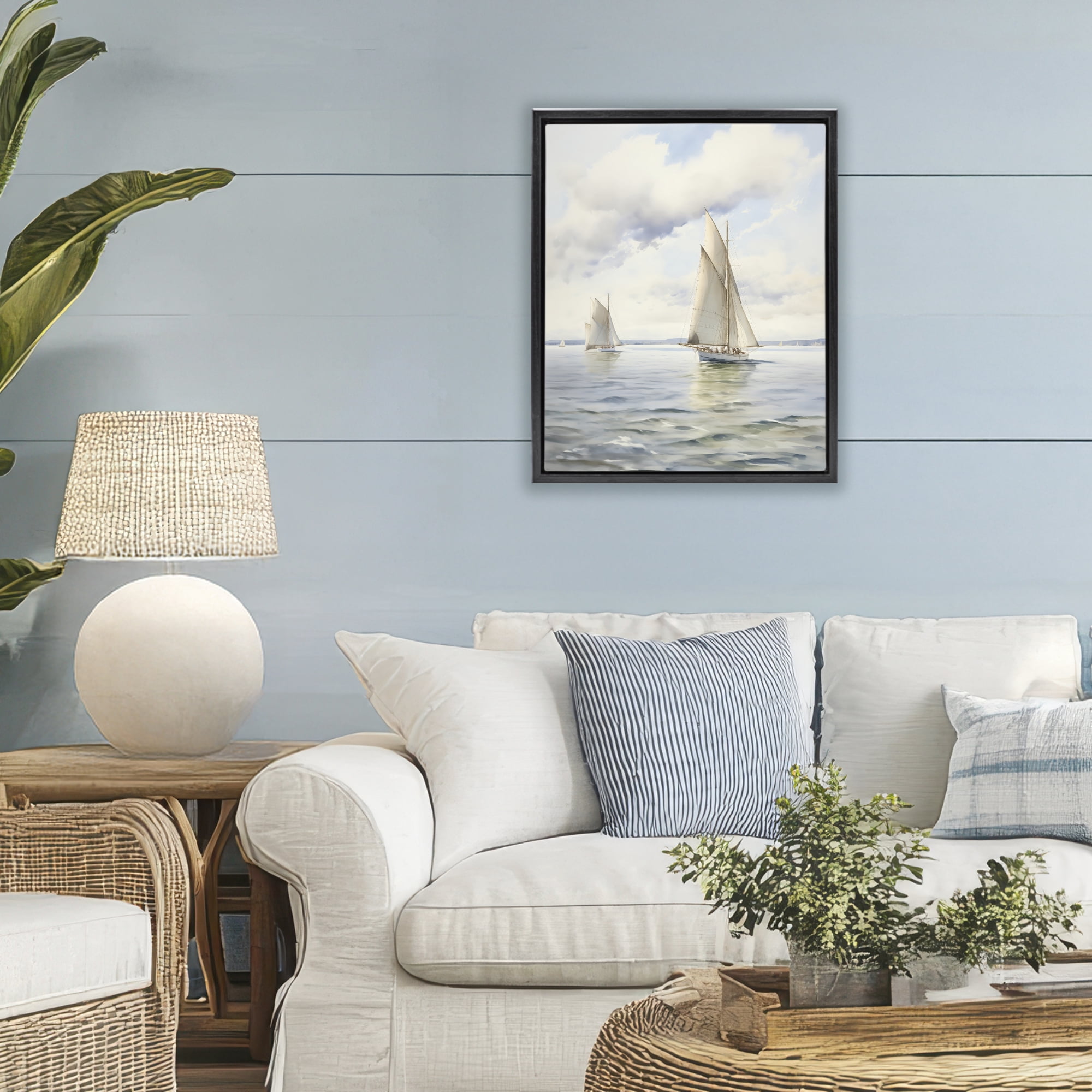 Stupell Industries Sailing Toward a Tranquil Horizon Black Framed Floater Canvas Wall Art, design by LSR Design Studio
