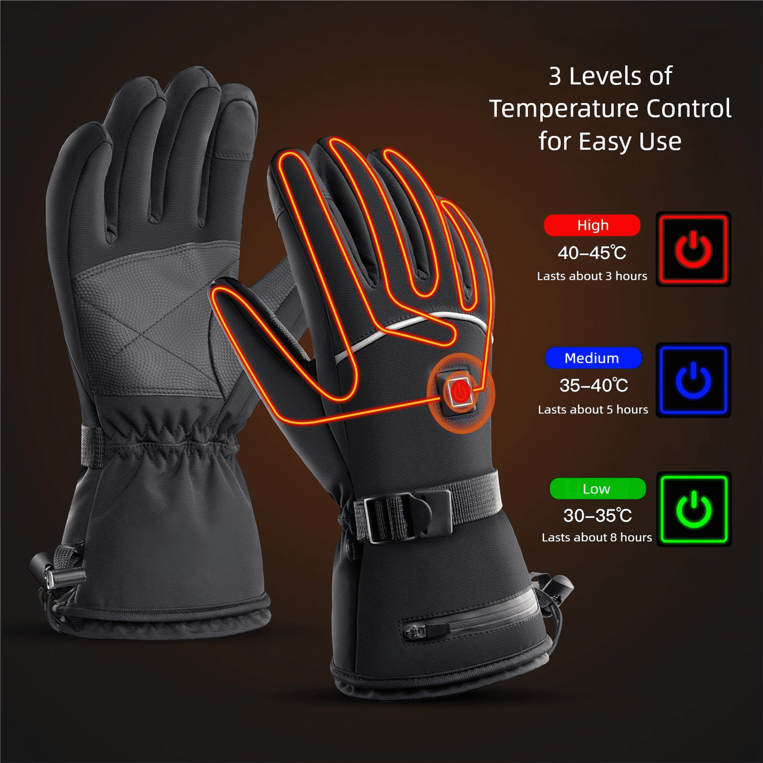 Heated Gloves for Men Women, Rechargeable Electric Heated Leather Skiing and Snowboarding Gloves