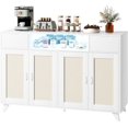 thumbnail image 1 of Bingirl Rattan Sideboard Buffet Cabinet with 2 Drawers Storage, 4 Doors Boho Cabinet with Power Outlet and LED Lights, Wood Sideboard Buffet for Living Room, 1 of 9