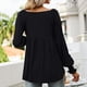 thumbnail image 4 of Blusa plisada acampanada, túnica informal para mujer, color negro XXL, blusa de manga larga con escote en V estilo otoño-invierno, 4 of 6