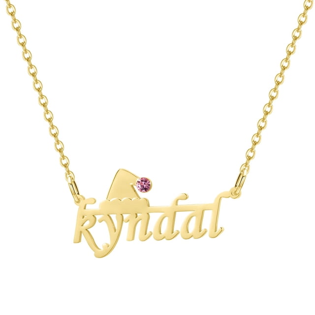 Collar personalizado Sombrero de Navidad con piedra de nacimiento y línea horizontal Cadena cubana Collar personalizado con nombre chapado en oro para mujeres Regalos de Navidad