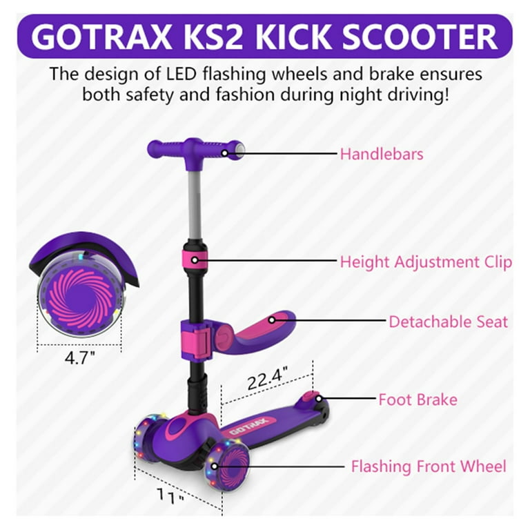 GOTRAX KS2 2-in-1 Foldable Kick Scooter - LED Wheels - Walmart.com