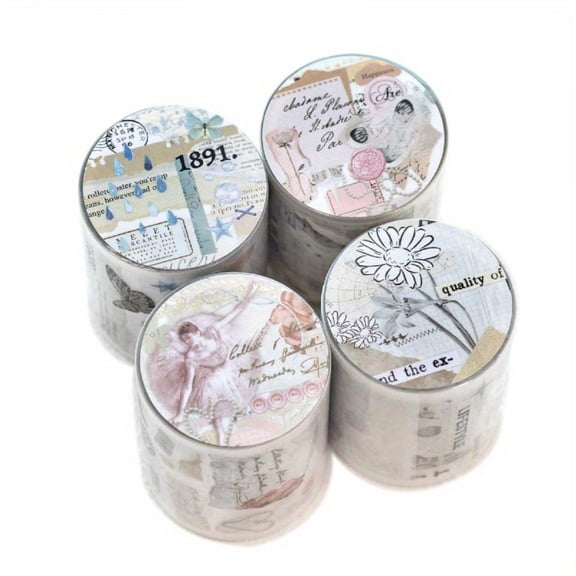 PET Tape Stickers for Journaling, Plants and Flowers Theme Tape Set, Vintage Aesthetic Tape Stickers for Journaling, Scrapbooking, Junk Journals, Crafts, Planners - 4 Rolls