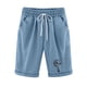 thumbnail image 1 of Pantalones cortos informales de lino y algodón de talla grande con estampado de cinco puntos para mujer Pompotops  ulkah937521, 1 of 6