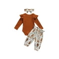 thumbnail image 3 of Qiylii Baby Girls 3Pcs Fall Outfits, Letter Ribbed Romper+Floral Pants+Headband, 3 of 6