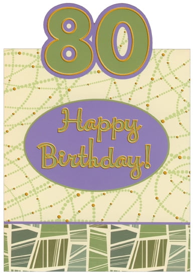 Designer Greetings Green and Purple Die Cut Top Fold with Gold Foil 80th Birthday Card