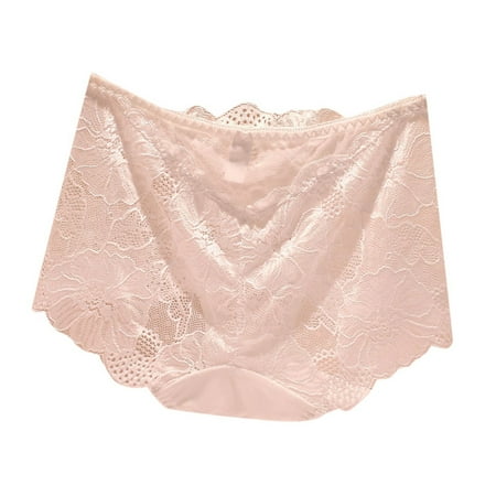 BYHONG Ladies  Lace Sexy Solid Color Transparent Mid High Waist Plus Size Triangle Pants Womens Panties White XL