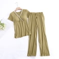 thumbnail image 2 of Loopsun Pajama Sets for Women, Maternity 2 Piece Sets, Women's Solid V Neck Short Sleeve and Full Length Pants 2 Piece Maternity Sets Yellow, M, 2 of 4