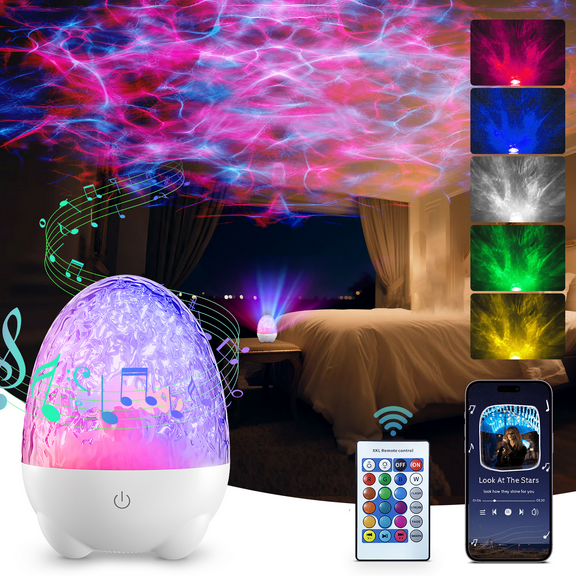 Rechargeable Ocean Wave Projector Light with Remote Control & Bluetooth Speaker,13 Color Changing Waterproof Shower Lamp for Bathroom Bedroom Home Decor,Christmas Decor Gifts for Teens Kids Women