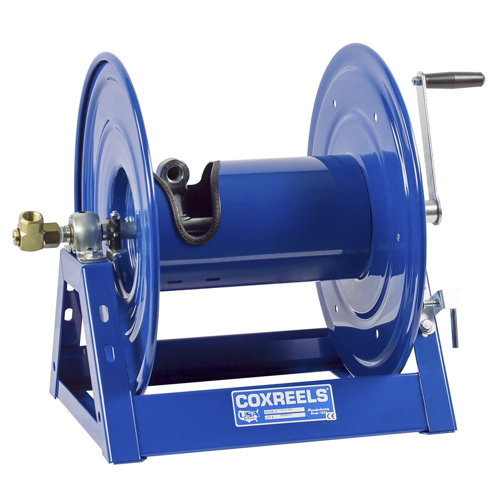 Coxreels 1125 Series Steel Hand Crank Hose Reel 100 Foot Hose Capacity, Blue