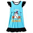 thumbnail image 4 of Yuncity Halloween Nightgowns For Girls Pumpkin Ghost Graphic Print Pajamas Flutter Sleeve Sleep Dress Fall Casual Cozy Indoor Holiday Party Nightwear Size,3-10 Years Blue, 4 of 4