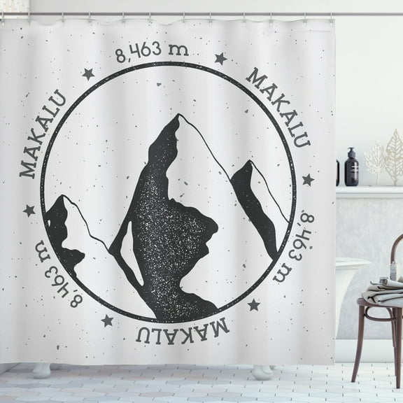 Nepal Shower Curtain, Makalu Mountain in Himalayas Outdoor Adventure Climbing Themed Illustration, Fabric Bathroom Set with Hooks, 69W X 70L Inches, Grey Charcoal Grey, by Ambesonne