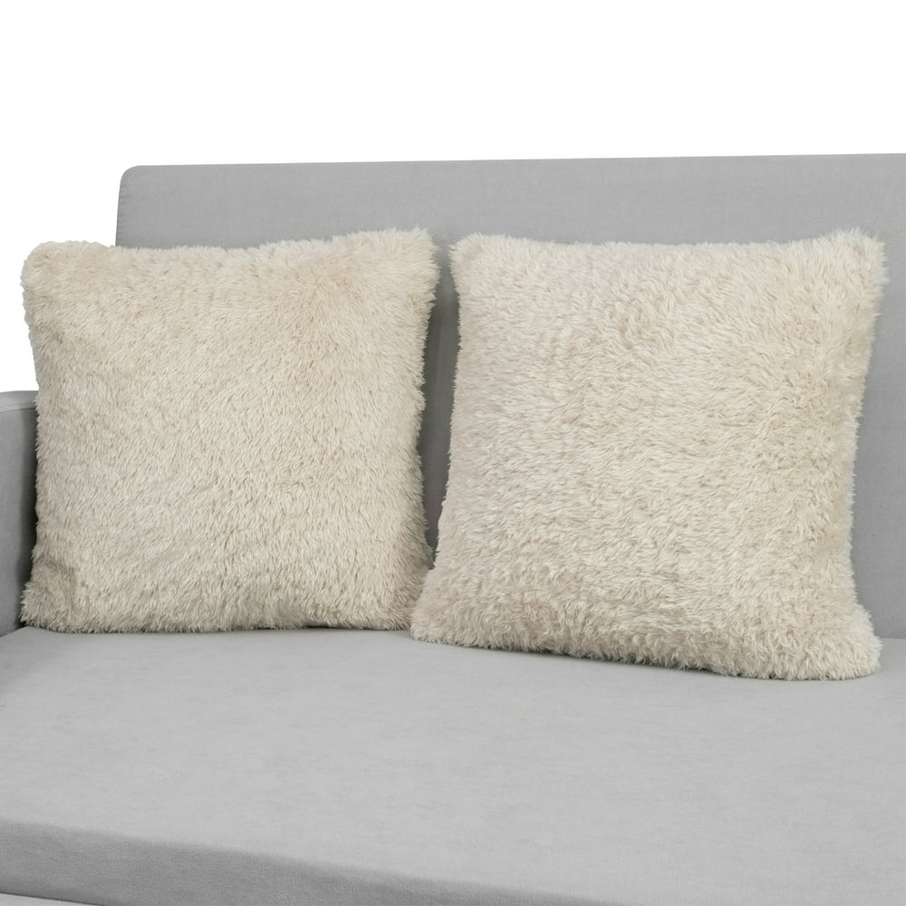 PAVILIA Decorative Sherpa Throw Pillow Covers, Set of 2, 18x18, Cream Beige Fluffy Pillow Cases