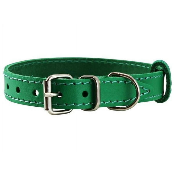 Genuine Leather Dog Collar Smallest Dogs Puppies 3 Sizes Green (Neck: 9.5"-12"; 5/8" Wide)