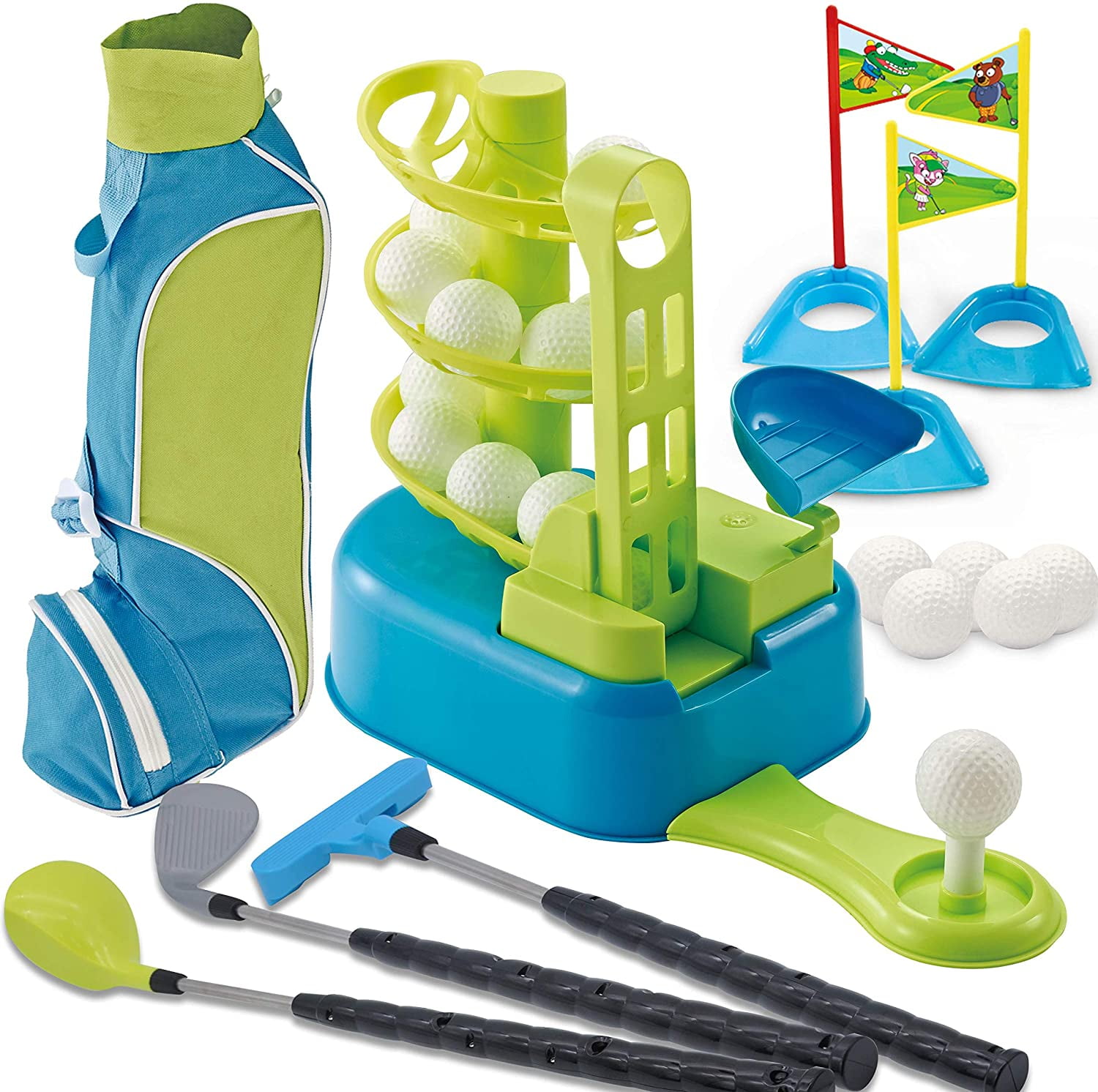 Club Golf Comprehensive Toy Set with 3 Golf Clubs, 3 Club Heads, Deluxe Toy Golf Bag, 15 Training Toy Golf Balls and Accessories, for Toddler Kids Boys and Girls Golf, Outdoor Lawn Sport Toy