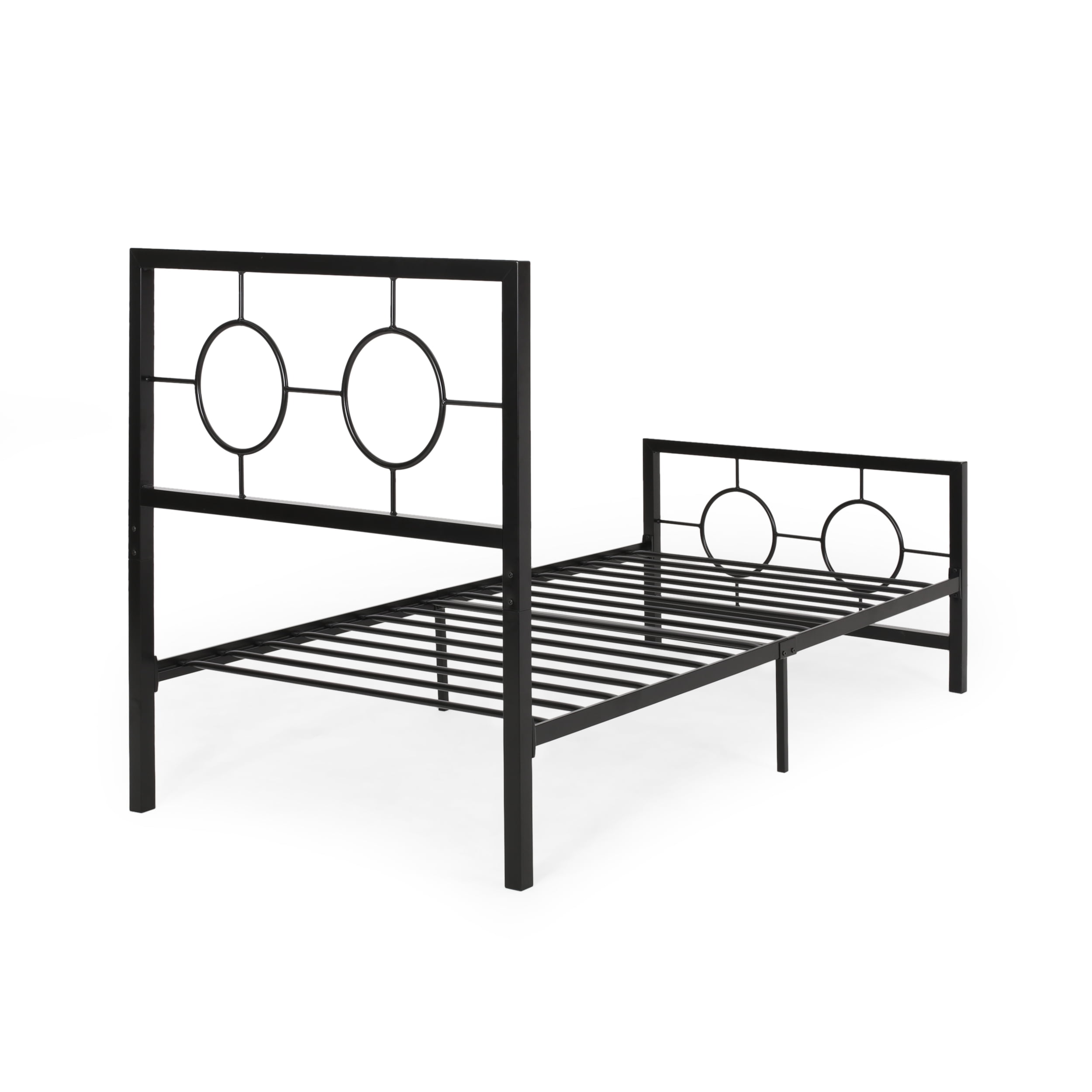 Noble House Ewelina Modern Twin-Size Iron Geometric Low-Profile Bed Frame, Flat Black