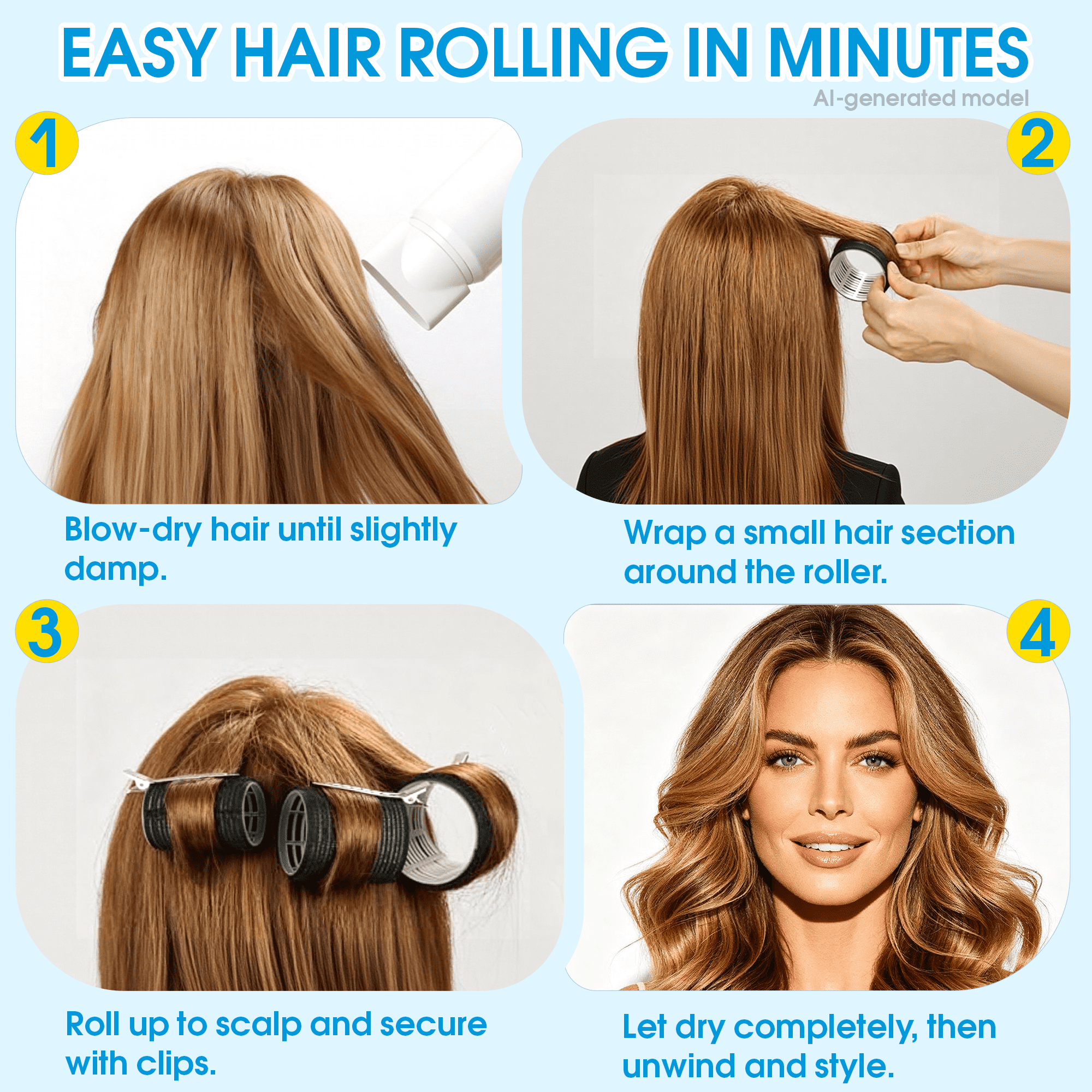 cisilov Self Grip Velcro Hair Rollers for Women, 4 Sizes Curlers for Long Short Hair with Hair Roller Clips, Comb & Storage Bag, Black