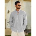 thumbnail image 2 of sogami Men's Long Sleeve Cotton Linen Shirts Standing Collar Button Down Shirt, 2 of 7