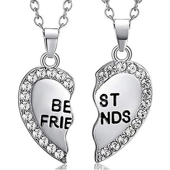 Best Friends Forever Stitching Heart Pendant Necklace Crystal Couple Friendship