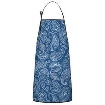 Blue Pioneer Flower and Paisley Pattern Apron-Garden Aprons for Women with Pockets-Cotton Linen Waterproof Kitchen Cooking Gardening Aprons Adjustable for Kitchen,Cooking,BBQ and Salon 33x27 Inch