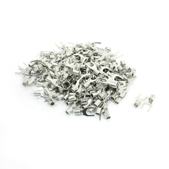 Unique Bargains 200pcs SNB2-4 Fork Type Non-Insulated Spade Cable Terminals for AWG 16-14
