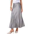 thumbnail image 4 of Falda midi de satén para mujer con cinturilla elástica, alta, fluida, casual y elegante, faldas de seda 2025 S gris, 4 of 6