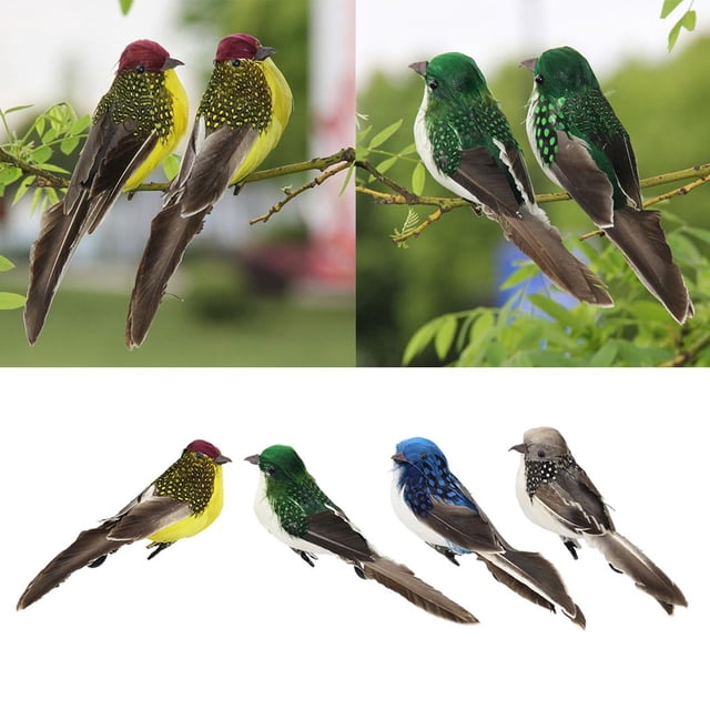 Estatuilla de pájaros Sharpla 4 piezas con plumas artificiales decoración interior Escultura al aire libre