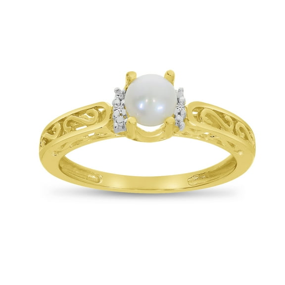 14k Yellow Gold Freshwater Cultured Pearl And Diamond Ring