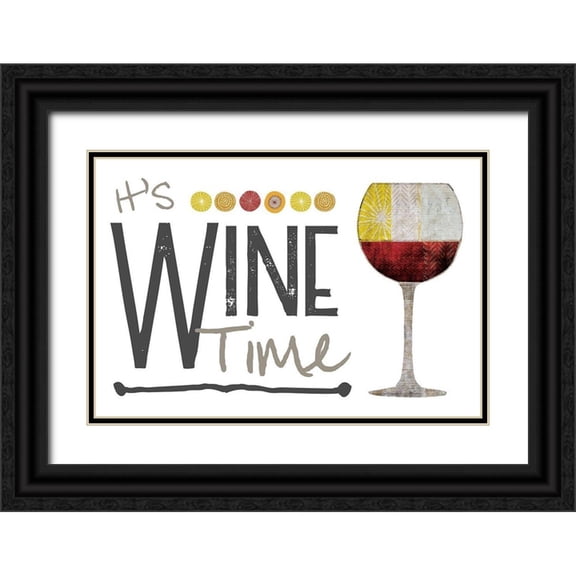 JMB Designs 18x13 Black Ornate Wood Framed with Double Matting Museum Art Print Titled - Its Wine Time - Red