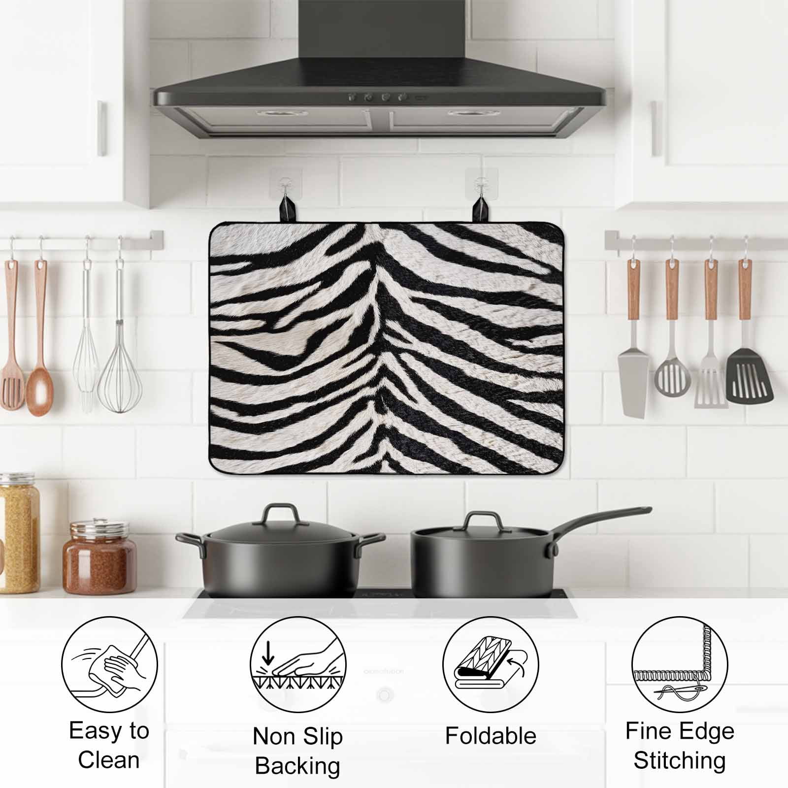 Black White Zebras Stove Top Cover for Electric Stove, Heat-proof & Non Slip Glass Top Stove Cover Protector, Vintage Abstract Art Kitchen Flat Cooktop Rubber Mat 24x21 Inches