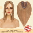 thumbnail image 4 of Benehair 10*12cm Side Part Clip In Hairpiece 100% Remy Real Human Hair Topper Hair Piece Wigs Handtied Lace Base For Woman Thin Hair Loss Top Piece Brown 12 inch, 4 of 10