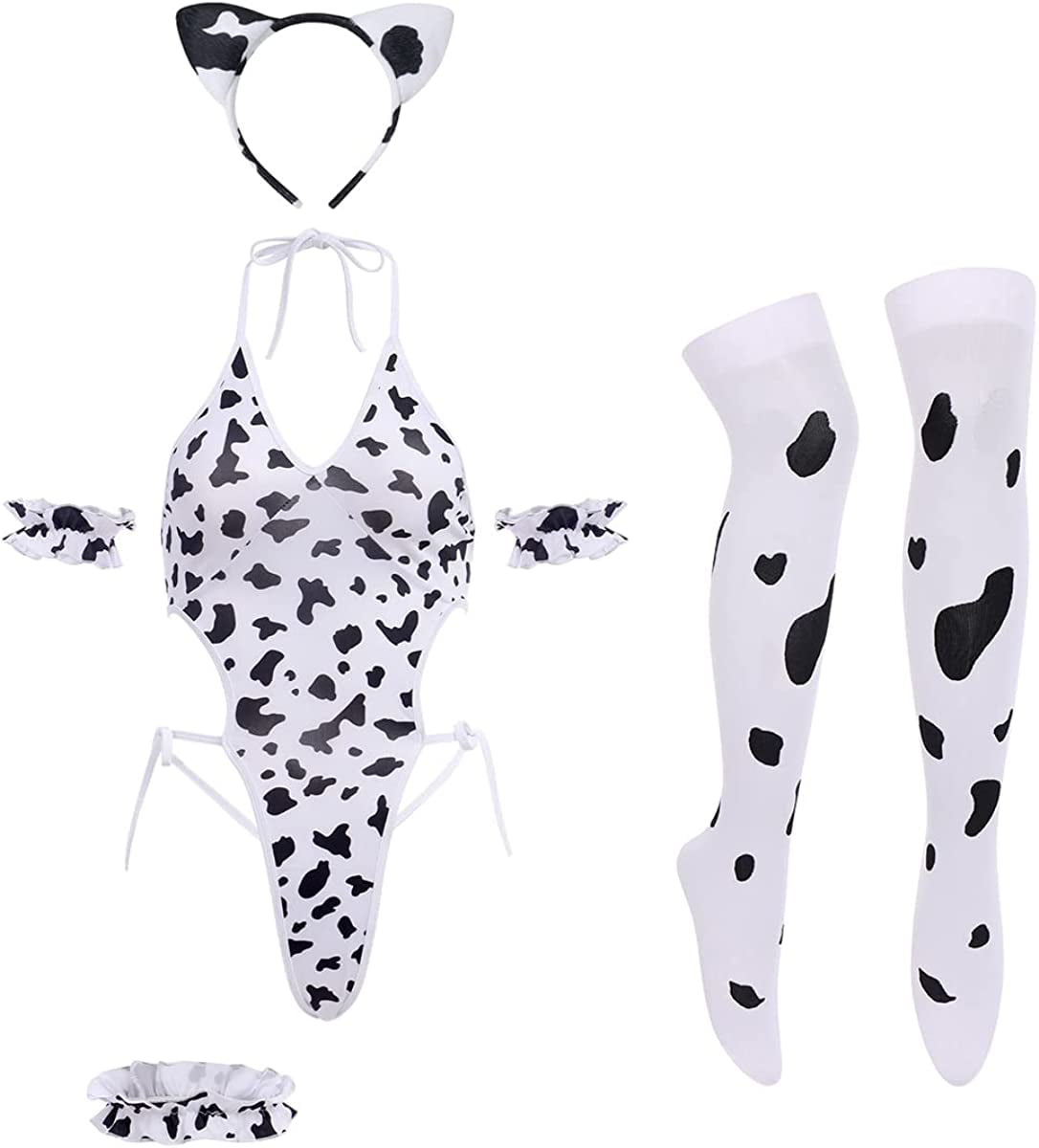 Sexy Cow Milk Leopard Cosplay Anime Lolita Mini Bikini Lingerie Set for ...