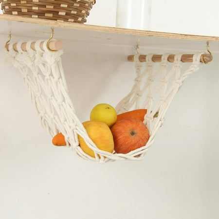 

Hanging Fruit Hammock Under Cabinet Handwoven Cotton Veggie or Banana Hammock to Hang on Furniture Handles Kitchen Storage That Saves Counter Space