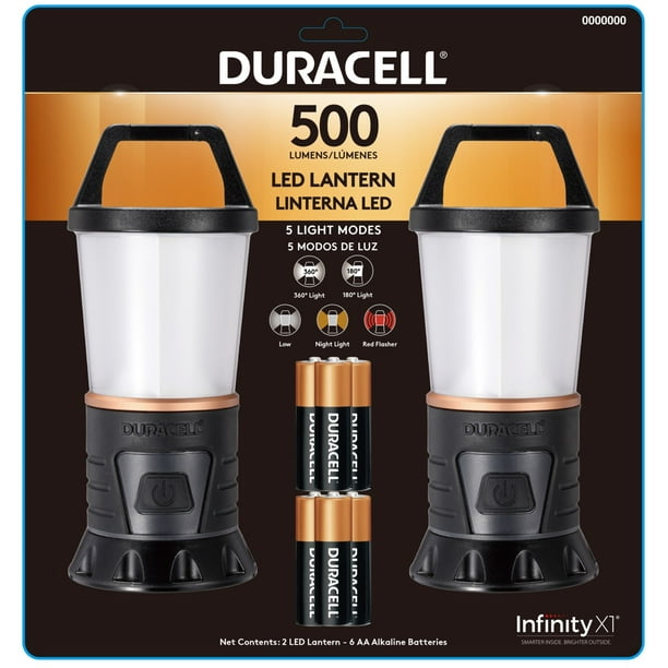 Duracell 2 Pack 500 Lumen LED Lanterns, 5 Light Modes 360, 180, Low