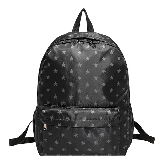 HUISZJ School Backpack, Large Capacity Star Print Backpack, Nylon Solid Color Schoolbag for Travel College Work (Black)