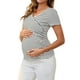 thumbnail image 4 of INSPIRAR CHIC Blusa de Maternidad para Mujeres con Fruncidos, Cuello en V Cruzado, Estilo Faux Wrap, Manga Corta, T-Shirt, Talla XX-Large, Negra y Rayas, 4 of 6