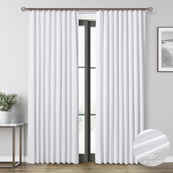 KFHARS-White Linen 100% Blackout Curtains for Bedroom 84 Inch Length 2 Panels Set Back Tab Pocket Neutral Farmhouse Living Room Darkening Curtain Track System Thermal Insulated Black Out Drapes 52x84