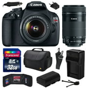 Canon EOS Rebel T5 (1200D) Digital SLR Camera with EF-S 18-55mm IS II and EF-S 55-250mm f/4-5.6 IS STM Lens with 32GB Memory, Large Case, Battery, Charger, Memory Card Wallet, Cleaning Kit 9126B003
