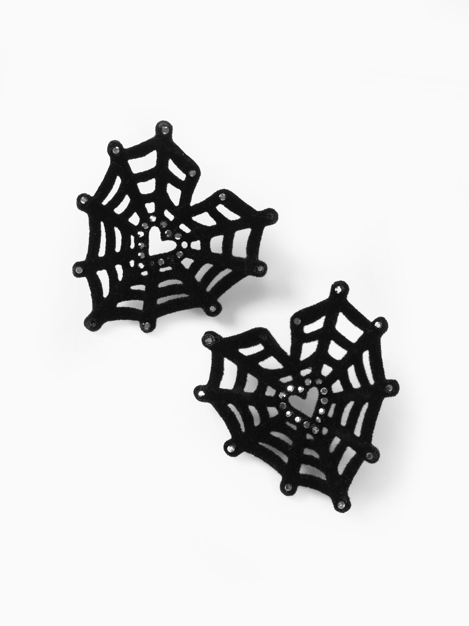 Way to Celebrate Velvet Heart Spiderweb Halloween Earrings, 1 Pair