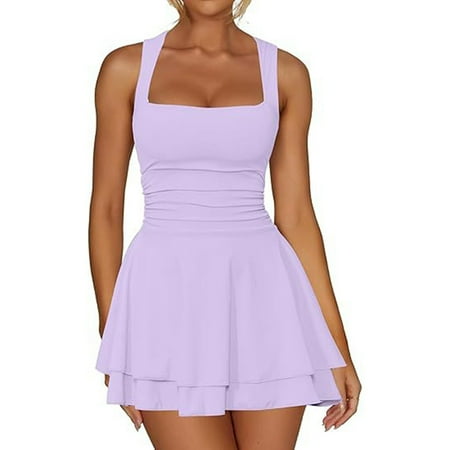 Women s Square Neck Mini Dress Ruffle Hem Ruched Waist Short Party Club Cocktail Corset Dresses