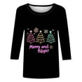 thumbnail image 4 of Mifsaly Plus Size Christmas Shirt for Women 3/4 Sleeve Xmas Red Wine Cup Print T-Shirt Festival Loose Fit Tops Holiday Party Gifts Blouse, 4 of 5