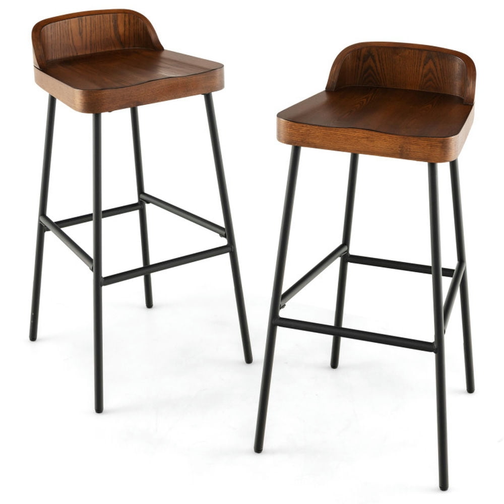 Demi Bonn 29" Set of 2dustrial Bar Stools with Low Back and Footrests, Modern Kitchen Dining Chair, Brown