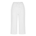 thumbnail image 5 of HAiming Capri Pants Women Cotton Linen Cropped Pants Drawstring High Waist Straight Leg Lounge Trousers with Pocket, 5 of 6