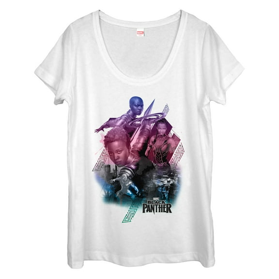 Women's Marvel Black Panther 2018 Warrior Rainbow Stripes Scoop Neck White Small