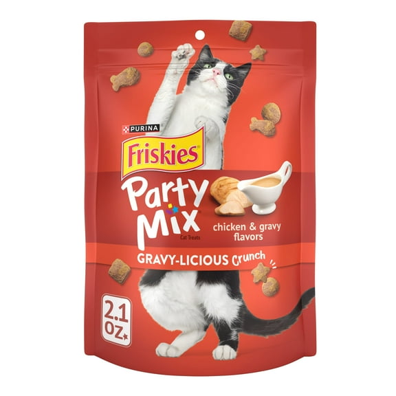 Purina Friskies Party Mix Gravy-licious, Cat Treats, Chicken & Gravy, 2.1 oz Bag