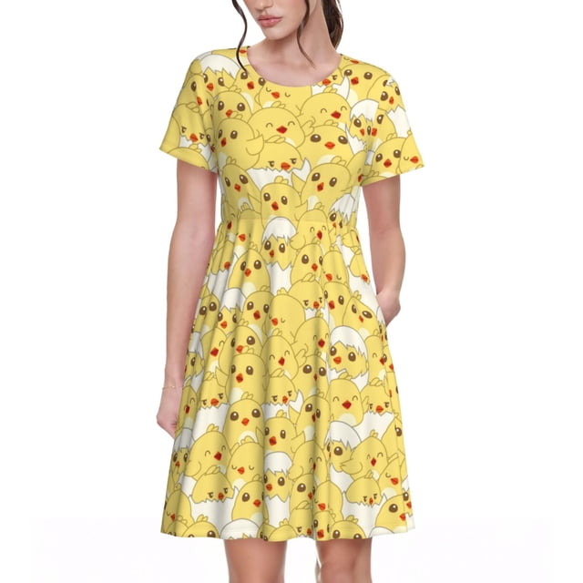 Fotbe Baby Chicks Vestido Largo de Moda para Mujer, Vestido Tipo Camiseta con Manga Corta y Estilo Casual a Rayas y Bloques de Color