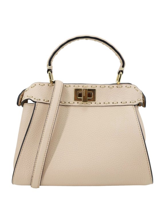 Pre-Owned Fendi Peekaboo Selleria Mini Cuoio Romano Leather Satchel Bag Beige