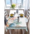 thumbnail image 3 of Aqua Coastal Rectangle Tablecloth, Nautical Seashells Coral Leaves Stripes Waterproof & StainResistant Tablecloth, Washable Oil-proof Table Cover for Dining/Party/Wedding/Camping/Buffet 52x70 In, 3 of 9