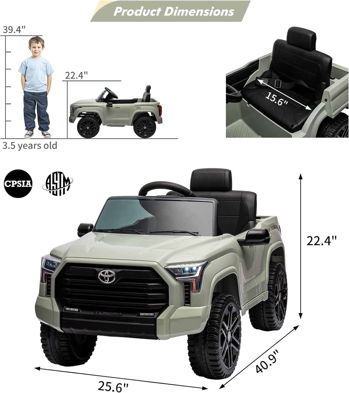 NEILA Toyota Licensed 12V Kids Ride on Truck Car Battery Powered Electric Fun Toys with Remote Control, Spring Suspension, 3 Speeds, LED Lights, Ride on Toy for 3-8 Years Boys & Girls (Green)
